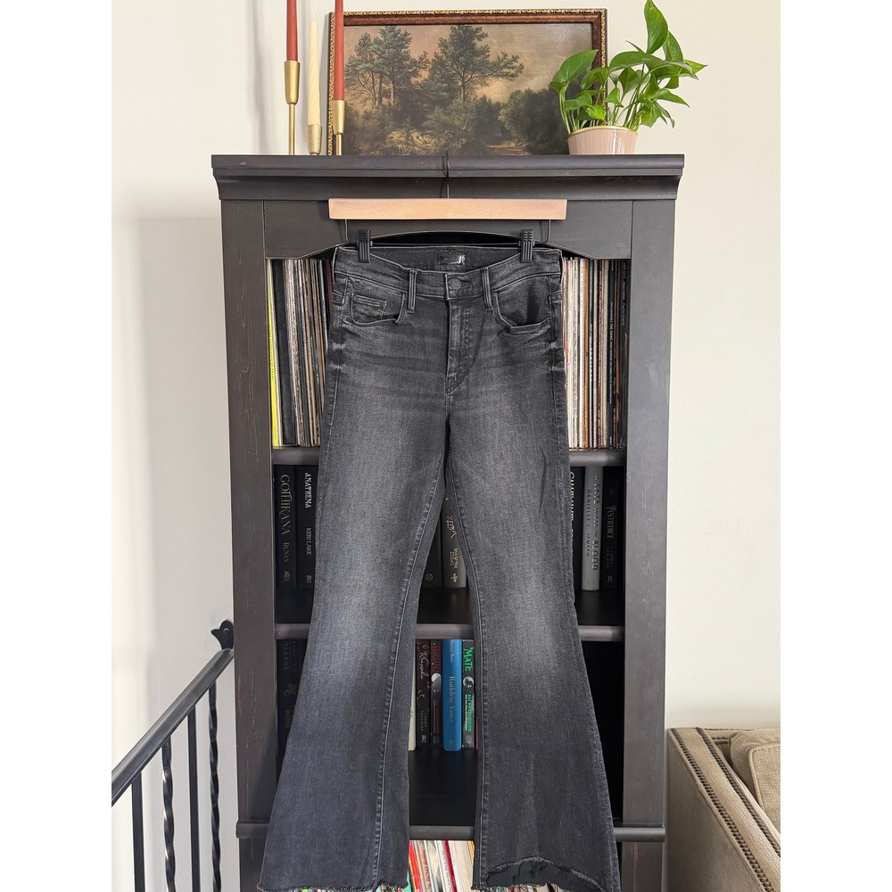 Mother Jeans Women 28 Black High Rise Frayed Hem Flare Denim